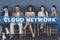 Connected on the cloud. Studio shot of businesspeople using wireless technology with the words cloud network