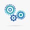 Connected cogwheels. Education, knowledge training, learning, study words. Integrated gears, text. Elearning course