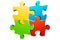 Connected colorful jigsaw puzzle parts or pieces isolated on a white background. Teamwork, team building, solidarity, synergy,