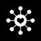 Connected loving heart line icon, solid vector sign, linear style pictogram isolated on black. Hub and spoke with heart