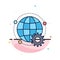 connected, online, world, globe, multiplayer Flat Color Icon Vector