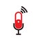 Connection microphone icon for broadcast or podcast sign - red and black illustrations microphone icon