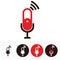 connection microphone set icon for broadcast or podcast sign - red and black illustrations microphone set icon