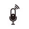 Connection microphone silhouette icon for broadcast or podcast sign