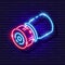 Connector for hose neon icon. Irrigation system, watering system, hose and accessories glowing signs. Vector illustration for