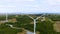 Connemara static aerial landscape with wind turbines, Galway Wind Park, Ireland