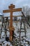 The consecration of the memorial Orthodox cross near the temple in the Kaluga region of Russia.