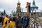 The consecration of the memorial Orthodox cross near the temple in the Kaluga region of Russia.