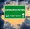 CONSERVATIVES road sign against clear blue sky