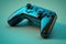 Console gaming controller with many buttons and glossy shiny body surface. Neural network generated art