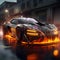 Console Gaming racing game design a custom car with flame generative AI