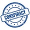 CONSPIRACY text on blue grungy round rubber stamp