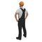Consruction Worker Wearing Black Overalls Standing Pose Isolated On White Background. 3D Illustration