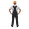 Consruction Worker Wearing Black Overalls Standing Pose Isolated On White Background. 3D Illustration