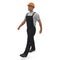 Consruction Worker Wearing Black Overalls Walking Pose Isolated On White Background. 3D Illustration