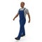 Consruction Worker Wearing Blue Overalls Standing Pose Isolated On White Background. 3D Illustration