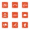 Constant communication icons set, grunge style