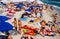 CONSTANTA, ROMANIA - AUGUST 21, 2010. Beach with tourists, a top view