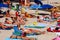 CONSTANTA, ROMANIA - AUGUST 21, 2010. Beach with tourists, a top view