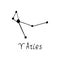 constellation aries icon and lettering. hand drawn doodle style. , minimalism, monochrome, sketch. zodiac sign