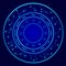 Constellations Vector Set. Twelve signs of the zodiac located in a circle. Blue neon horoscope circle. Perfect