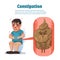 Constipation symptom in a man and poop in intestine.