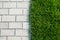 Constriction of lawns and interlocking pavement in gray color The most common combination of surfaces in an urban environment of d