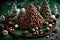Construct a delectable Christmas scene featuring a tree made of chocolate truffles, hazelnuts, anise stars, and festive