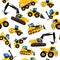 Construct machines seamless pattern. heavy machinery vehicles large