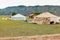 Constructing Monglian yurts called gers, Mongolia