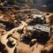 Construction from above Drone hovers over site, displaying machinery, materials, and workers