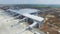 The construction of the airport with runway. Aerial view of Airport runway become a construction site. workers build the