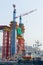 Construction of big guyed bridge in the russian Vladivostok