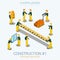 Construction builders people set flat 3d web isometric concept