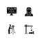 Construction building process black glyph icons set on white space