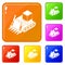 Construction bulldozer icons set vector color