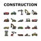 construction car vehicle tractor icons set vector