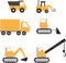 Construction cars icon set on white background. Construction equipment sign. flat style