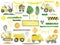 Construction clipart trucks, road signs, balloons, ribbons, trees children's collection for birthday party decoration