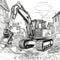 Construction Coloring Pages: Excavators and Front Loaders. Generative AI