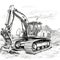 Construction Coloring Pages: Excavators and Front Loaders. Generative AI