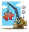 Construction crane lifting a large red puzzle piec