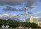 Construction Crane on a partly cloudy day in Dallas, Texas