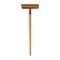 Construction crane-yellow icon of a long mop, brushes with a wooden handle designed for cleaning, washing floors. Construction