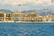 Construction cranes build new apartments and tourist complexes or  luxury hotel complex on the Adriatic coast of Montenegro,