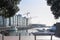 Construction cranes, buildings and powerboats at Viaduct Harbour