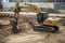 A Construction Crew Operating a Backhoe to Excavate Soil in a Construction Site