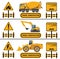 Construction Crew Vehicles machinery building truck industry equipment vector illustration. Build tractor architecture digger