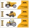 Construction Crew Vehicles machinery building truck industry equipment vector illustration. Build tractor architecture digger