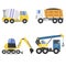 Construction delivery truck transportation vehicle mover road machine equipment vector.